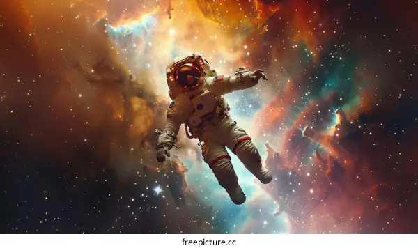 Astronaut in spacesuit floating in the vastness of space
