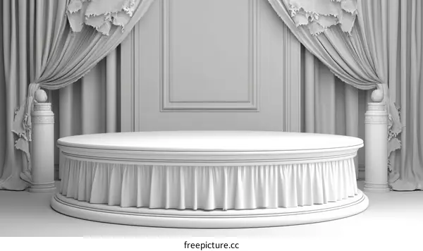 Elegant White Stage Round Display Stand with Drapery