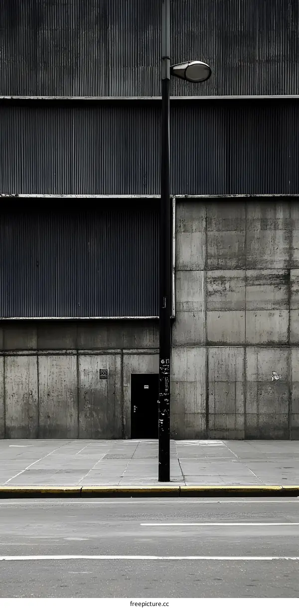 Minimalist Urban Concrete Architecture with a Single Street Lamp