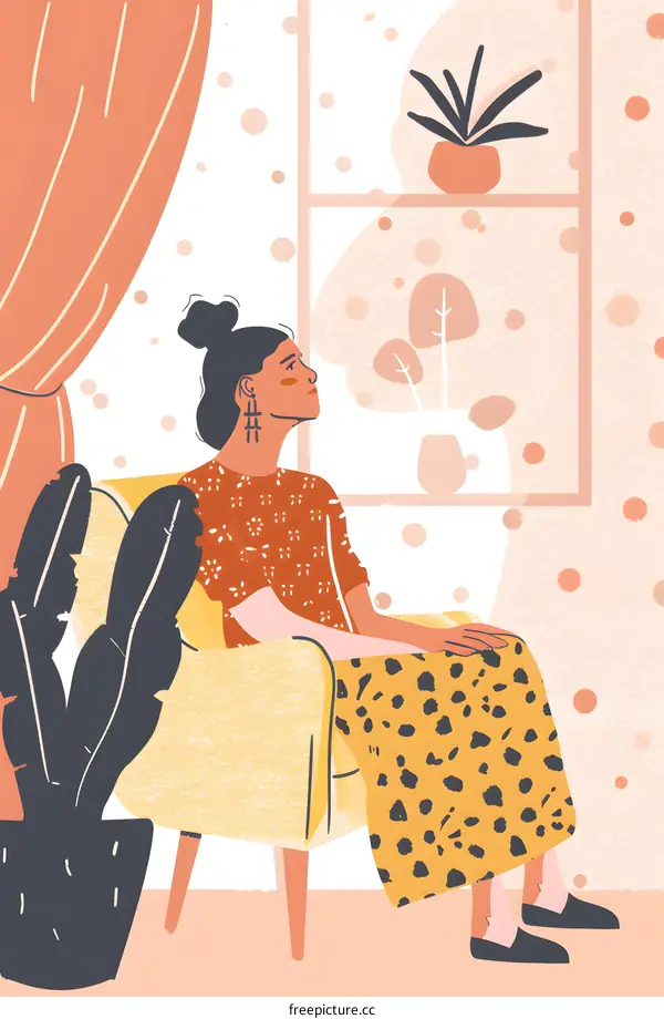 Woman Sitting in a Chair Looking Out the Window