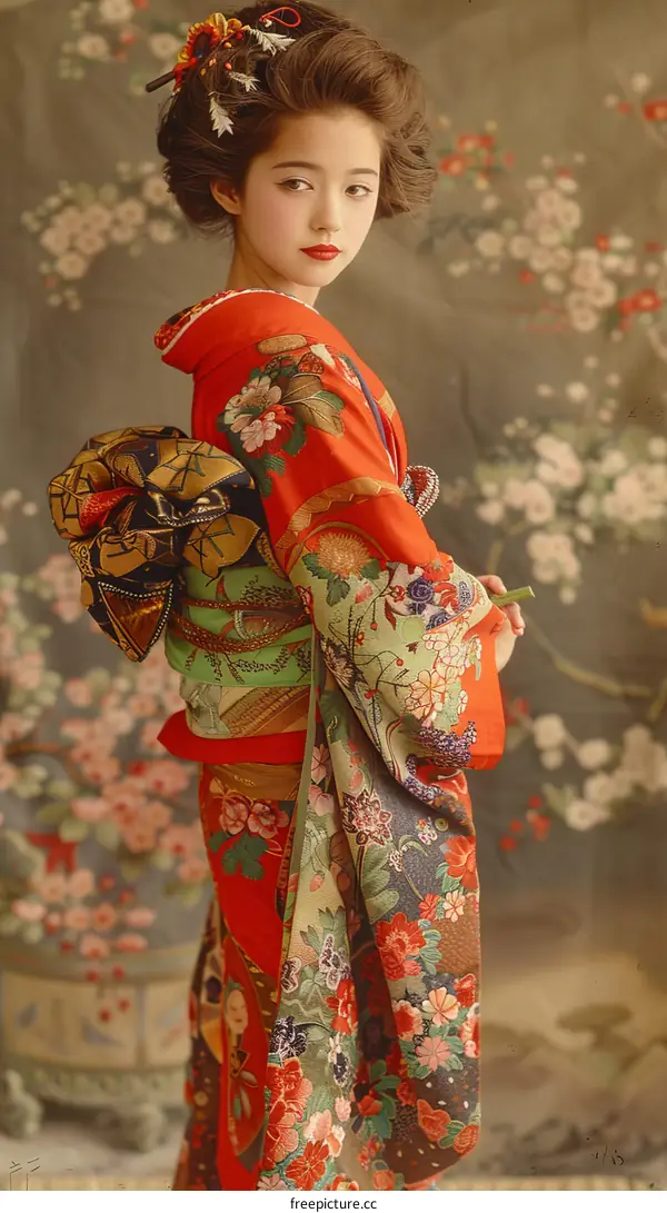 A Japanese woman wearing a kimono