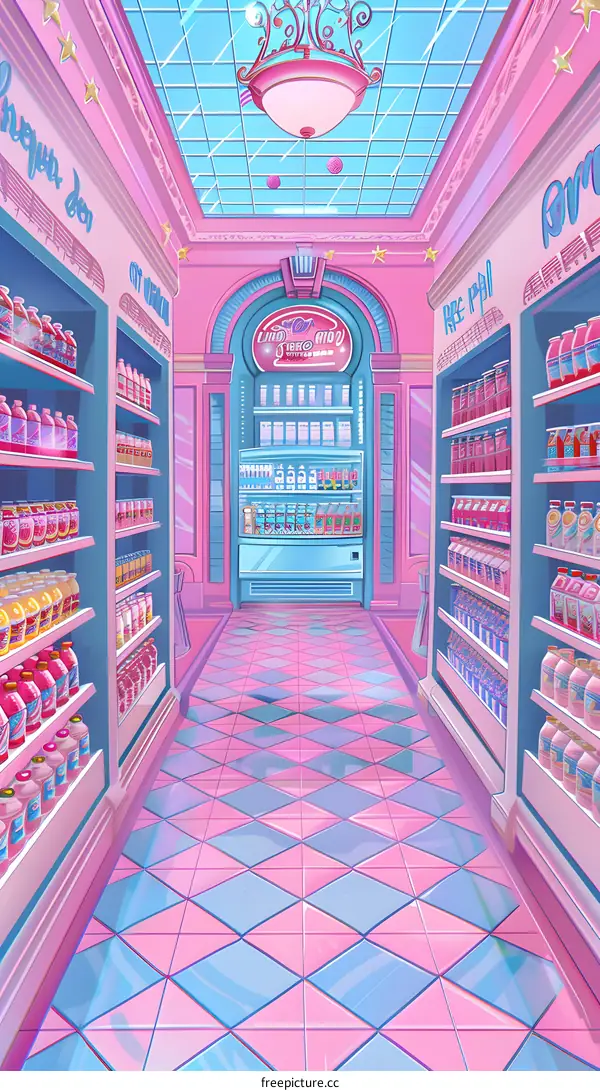 Pink and Blue Retro Candy Store Illustration