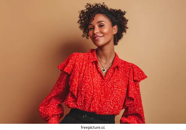 Woman in Red Fashion Blouse Fashion Portrait
