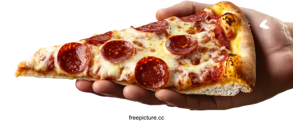 [Transparent Background PNG]Hand Holding a Delicious Pepperoni Pizza Slice