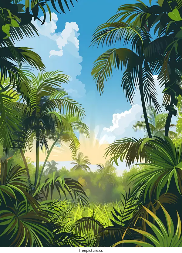 Tropical Rainforest Landscape Illustration