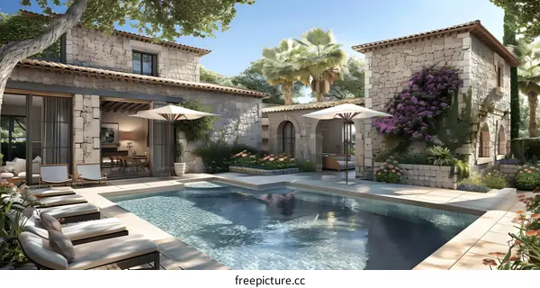 Stone Villa with Swimming Pool and Lush Greenery