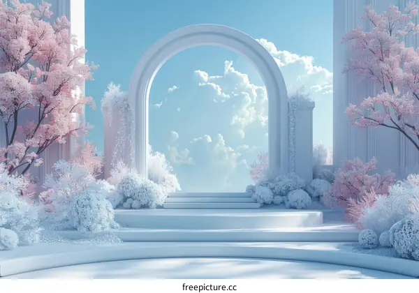 Pastel Archway Garden Scene Illustration