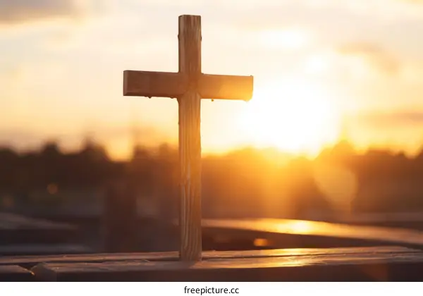 Wooden Cross against a Sunset