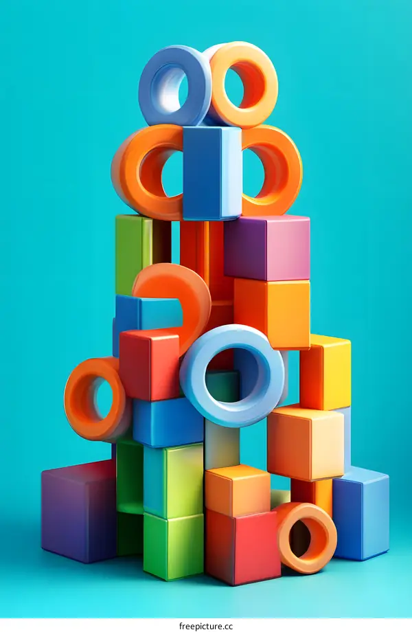 Abstract Colorful Geometric Shapes Stacked Together