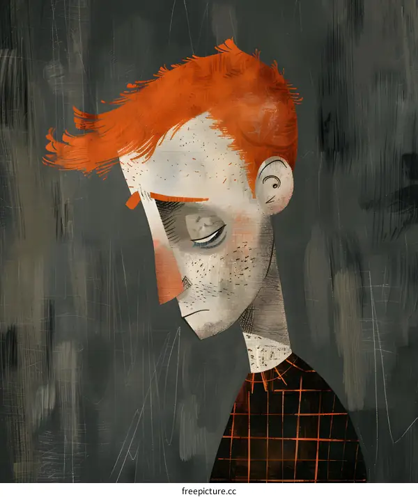 Portrait of a young man with red hair looking down