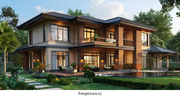 Modern house with palm trees