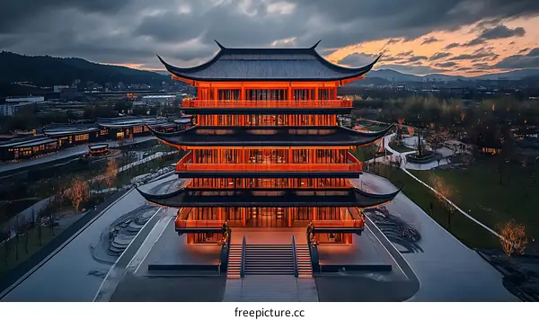 Stunning Modern Chinese Pagoda at Dusk