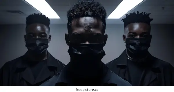 Three Black Men Wearing Black Masks