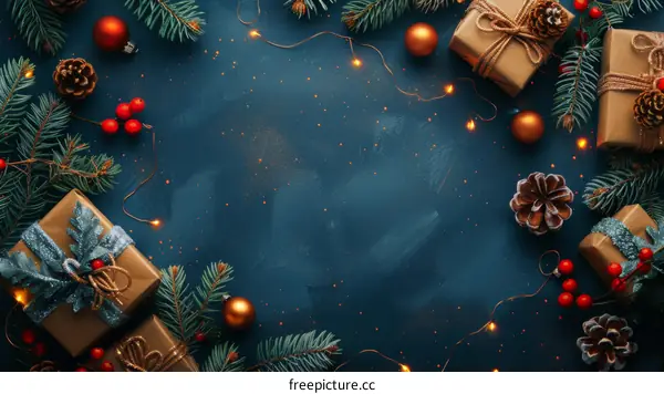 Christmas Decorated with Pine Cones Bells Ribbons