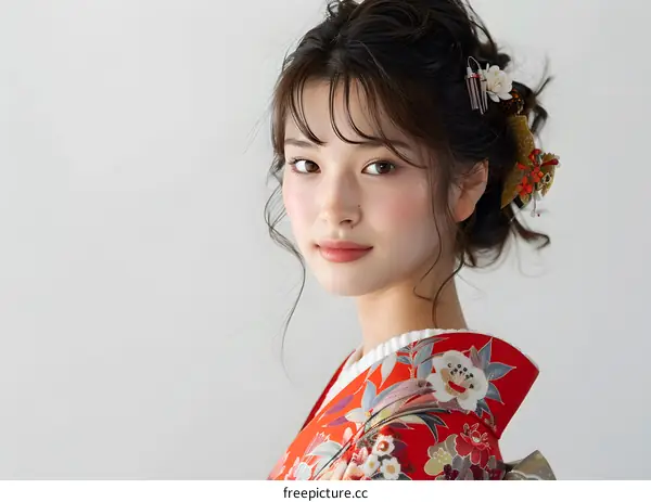 Young Woman in Traditional Japanese Kimono