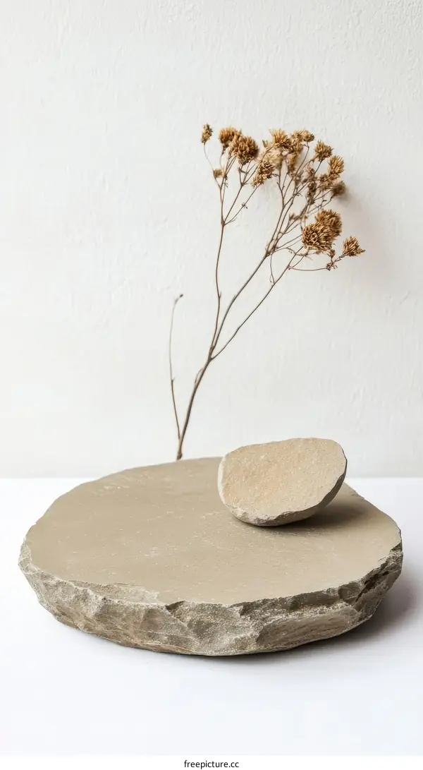 Natural Stone Plate with Dried Flower Arrangement