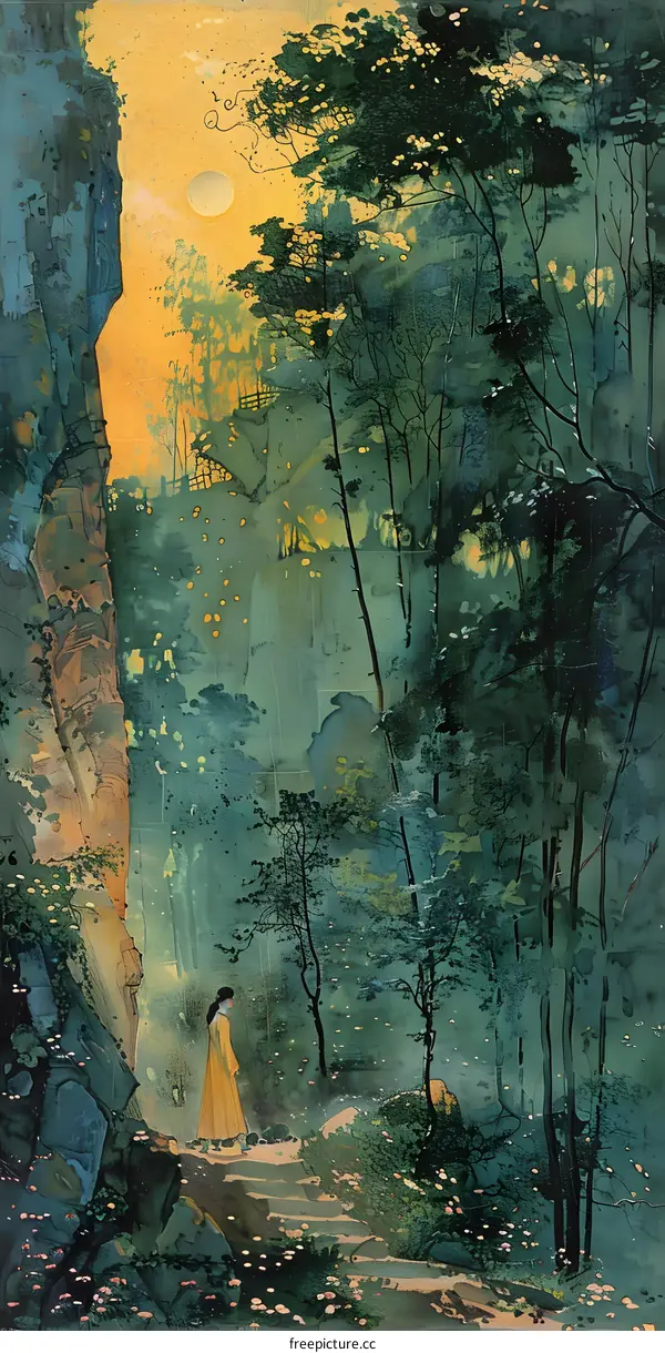 Woman in Yellow Dress Walking Through a Forest