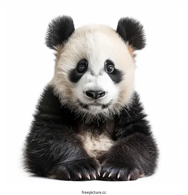 Cute Panda Cub Sitting Down in Bamboo Forest