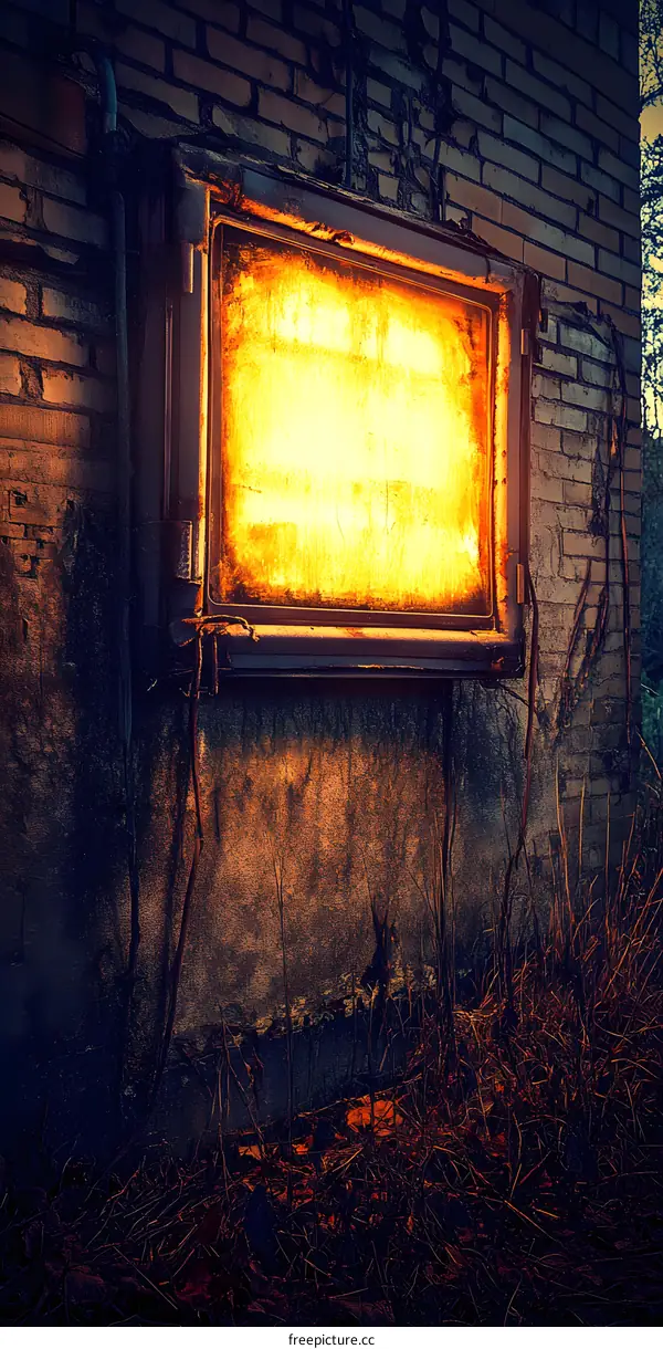 Old Glowing Television on Brick Wall