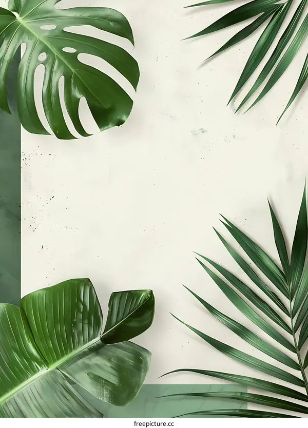 Tropical Leaves Background with White Space