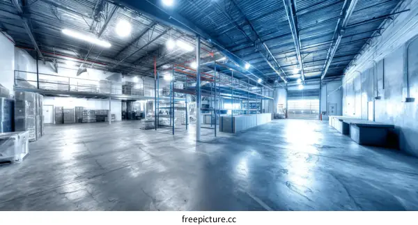 Large Industrial Warehouse Interior with High Ceilings