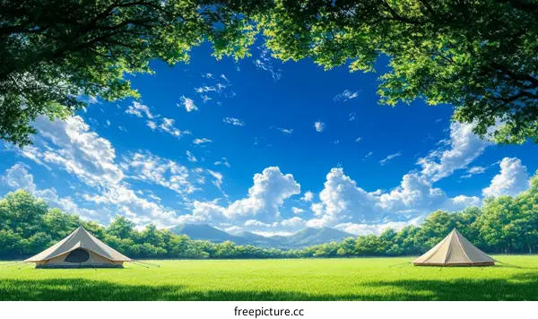 Camping Tent in a Beautiful Summer Landscape Illustration