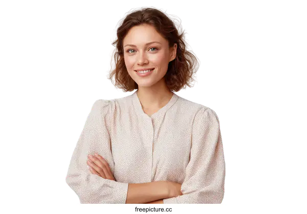[Transparent Background PNG]Young Business Woman with Crossed Arms Standing in Studio