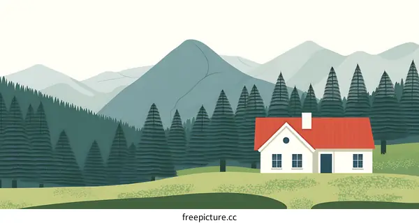 Mountain Cabin Illustration