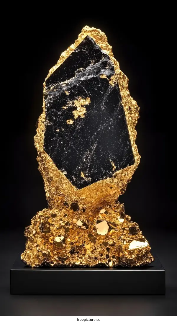 Gold-Foiled Black Stone Sculpture
