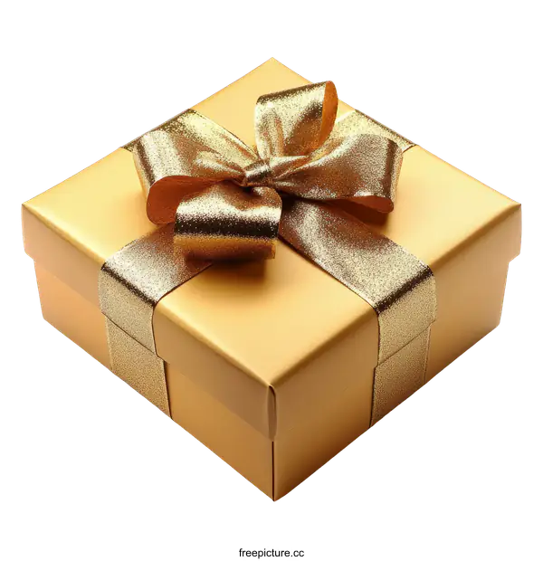 [Transparent Background PNG]Golden Gift Box with Elegant Ribbon
