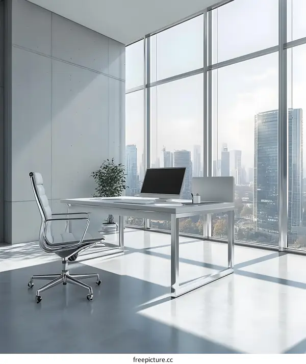 Modern Office Desk with City View