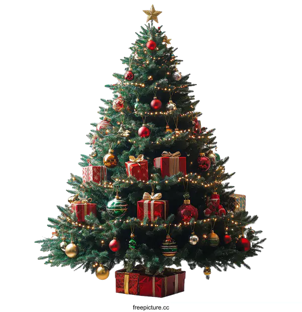 [Transparent Background PNG]Christmas Tree Decorated with Gifts and Ornaments