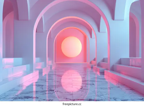 Pink and white pastel surreal hallway