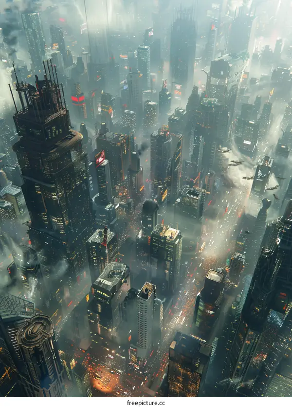 Futuristic Cityscape Aerial View Illustration