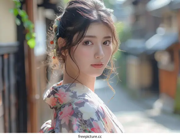 Asian Woman in Traditional Japanese Kimono