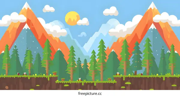 Flat Design Mountain Forest Landscape Illustration
