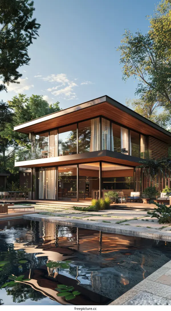 Modern House Design with Pool and Trees