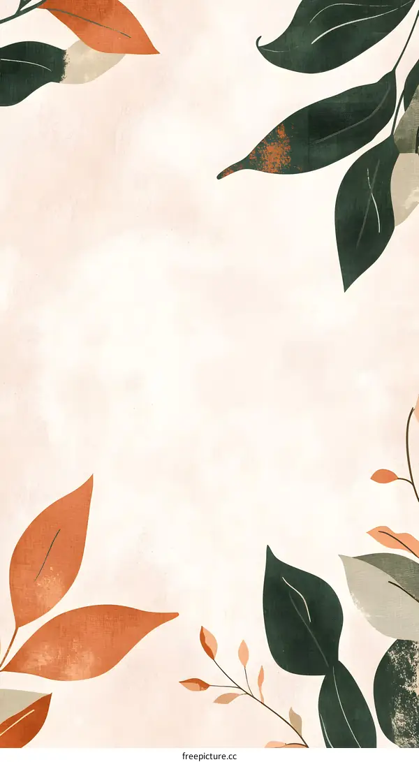 Simple Minimalist Green and Orange Leaves Illustration