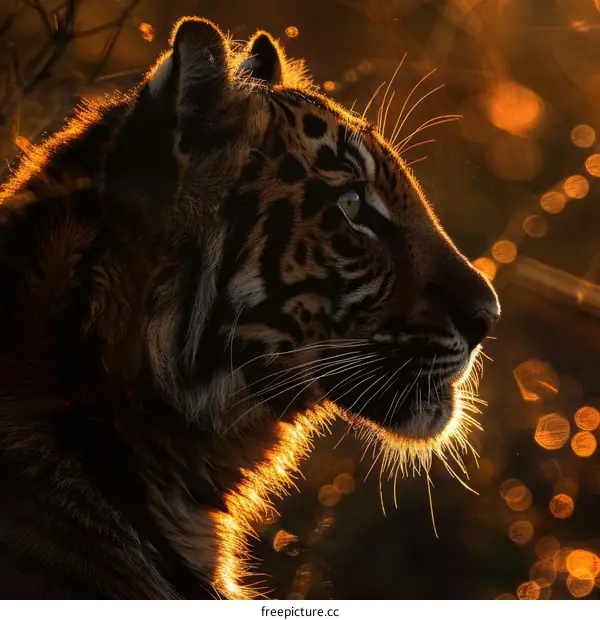 A backlit tiger in the forest