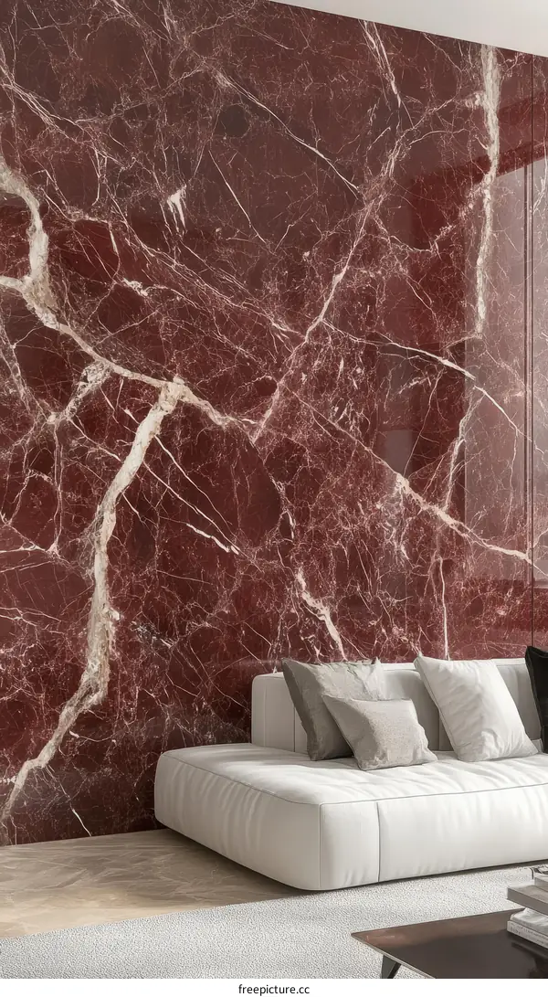 Elegant Red Marble Wall Decor in a Modern Living Room