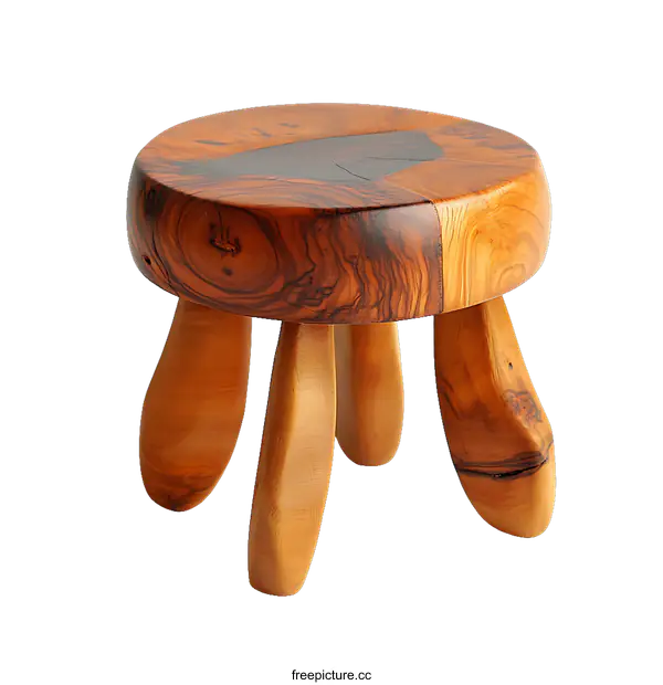 [Transparent Background PNG]Handmade Wooden Stool with Unique Design