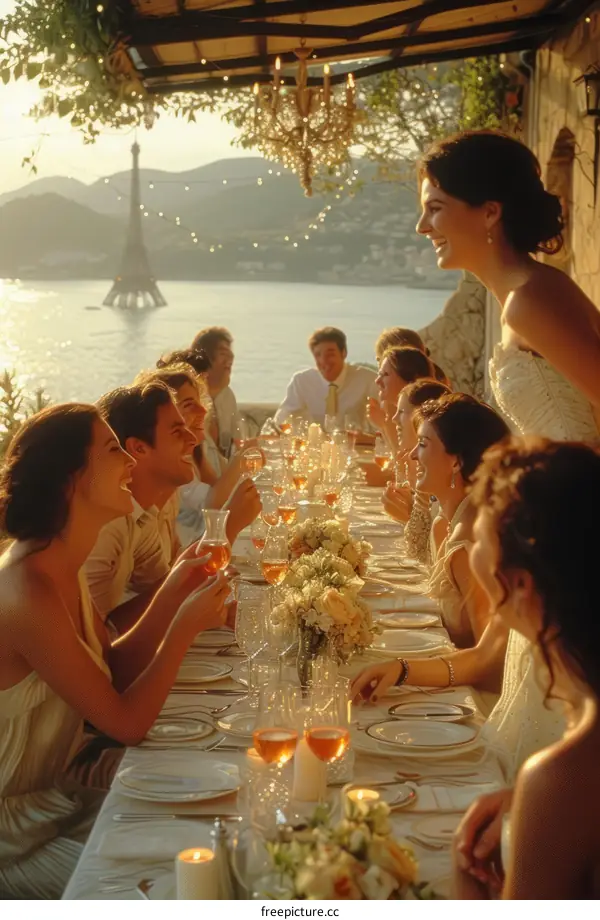 Friends and family gathered at a wedding reception