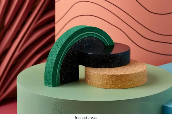 Abstract Geometric Shapes with Glitter Texture and Green, Black, and Gold Colors