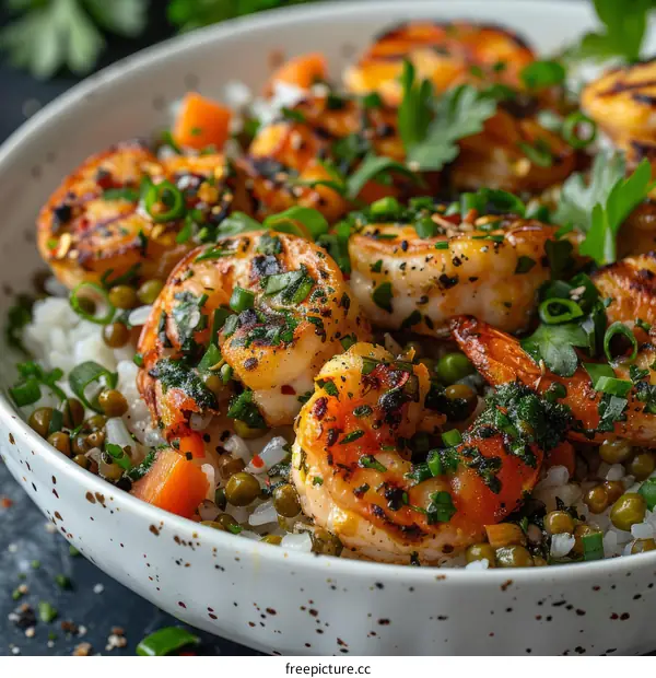 Spicy Garlic Butter Shrimp with Rice and Vegetables