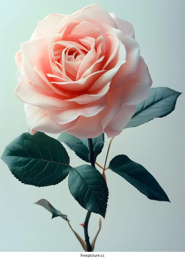 A Single Pink Rose on a Green Stem