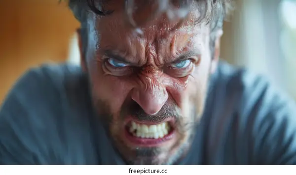 Angry Caucasian Man Close-up Portrait