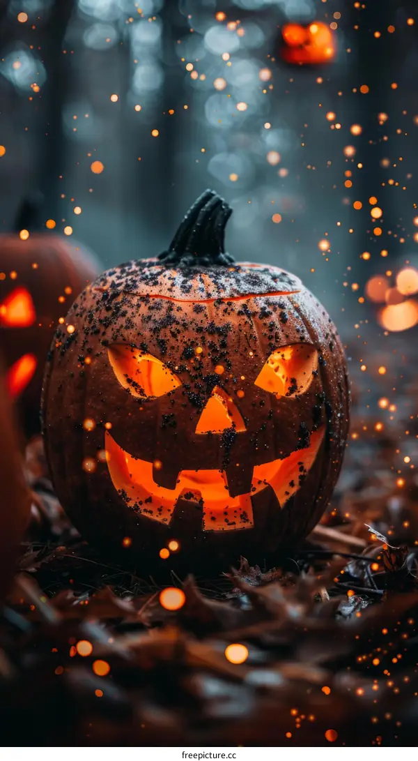 Spooky Pumpkin in the Dark Forest