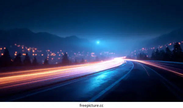 Night Highway Lights Trails in Cityscape