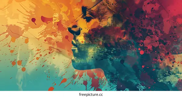 Abstract Face in Watercolor Splashes