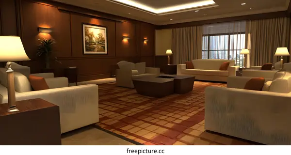 Modern Interior Design With Beige Sofa And Brown Wall